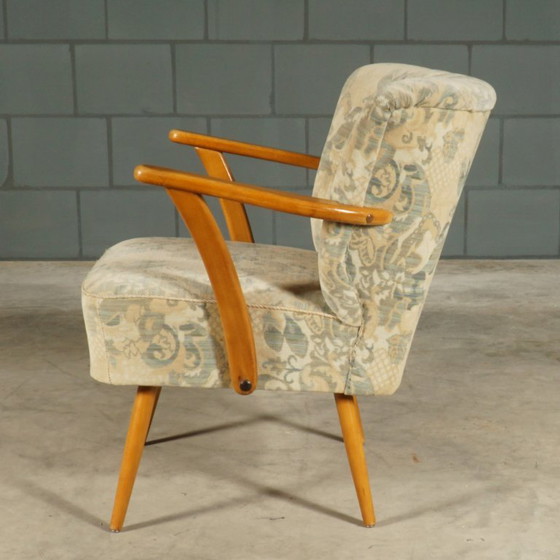 Fauteuil cocktail vintage – Velours – Accoudoirs en bois – Années 1960 – Textile (photo 6 of 12)