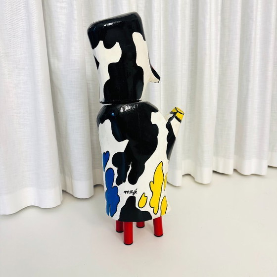 Image 1 of Laitière - grande sculpture en bois polychrome, signée majé