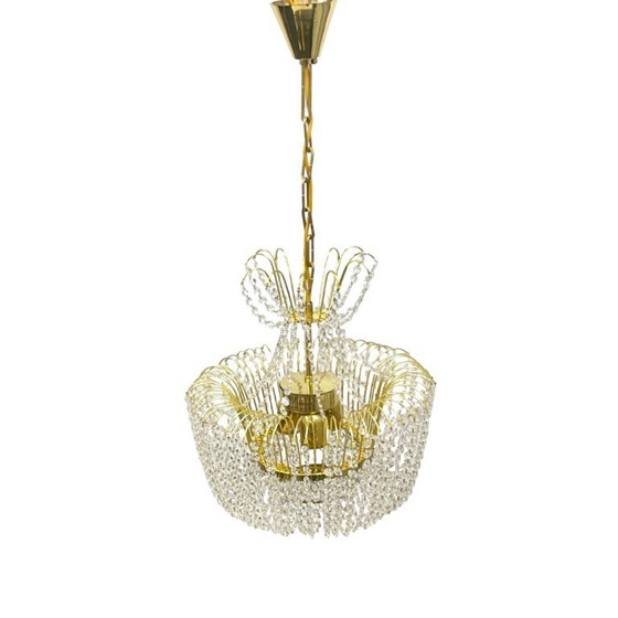 Image 1 of Kamenický Šenov crystal chandelier, gilded brass, 1970s, Czechoslovakia