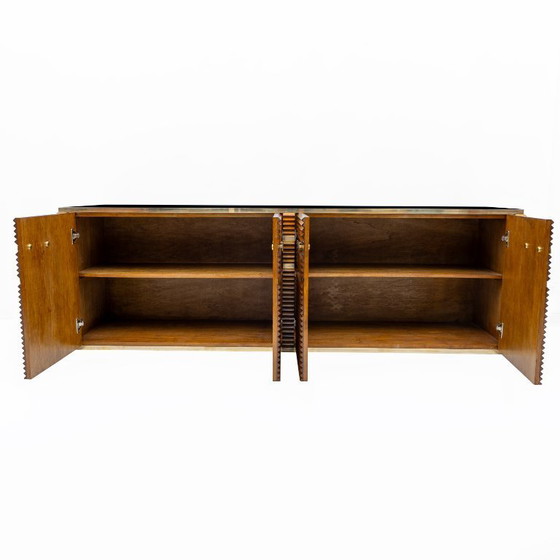 Image 1 of Credenza italiana moderna di metà secolo in ottone e teak, anni '70