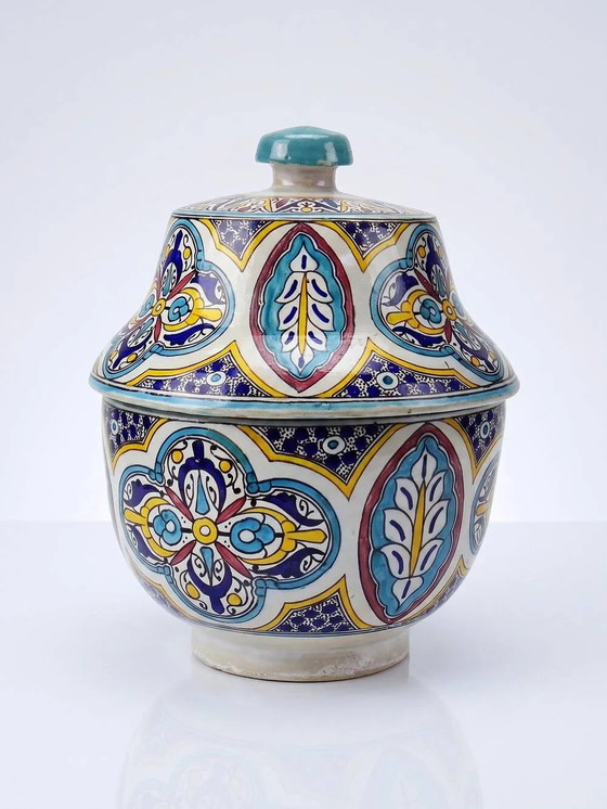Large ancient jobana from Fes in polychrome faience, Morocco 20th century., Crockery, Porcelain, Brown (photo 3 of 17)