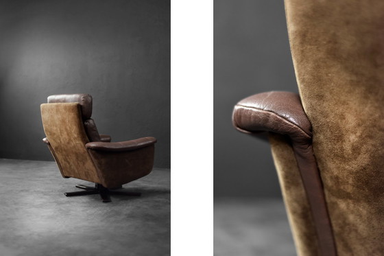 Image 1 of Vintage Mid-Century Deense moderne bruine leren draaifauteuil van Lystager Industri, jaren 70