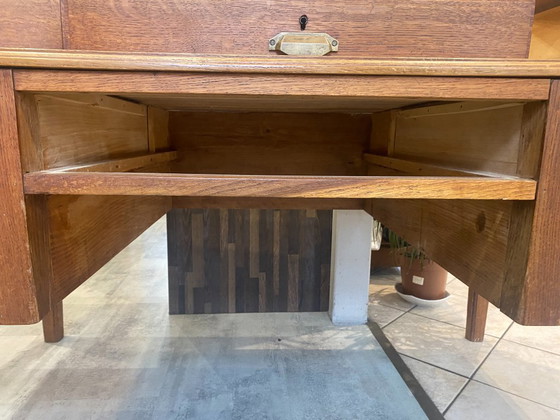 Image 1 of Scrivania a 5 cassetti in legno massello di rovere, 150x85cm, circa 1950