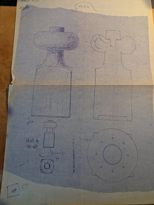 Originele Jens Harald Quistgaard (IHQ) ontwerpschets uit 1961 – zeldzame carbontransfer op papier