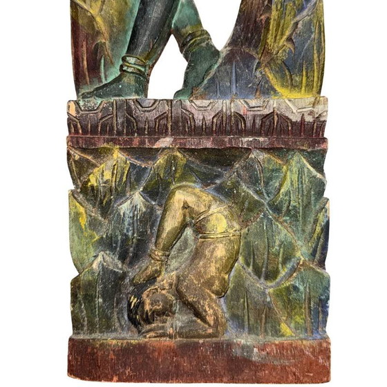 Antique Balinese carving 56cm - Polychrome with Goddess & Acrobat - 1.2kg – Sculpture (photo 3 of 3)