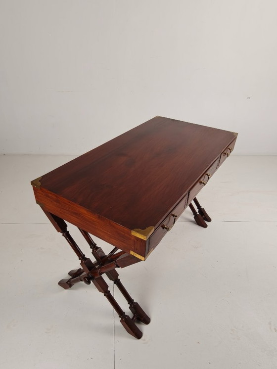 Image 1 of Vintage Anglo-Indian military writing desk – brass inlay