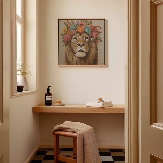 Image 1 of Flower Child Lion, reproduction on canvas, 80x80 cm, Sandra Kolondam