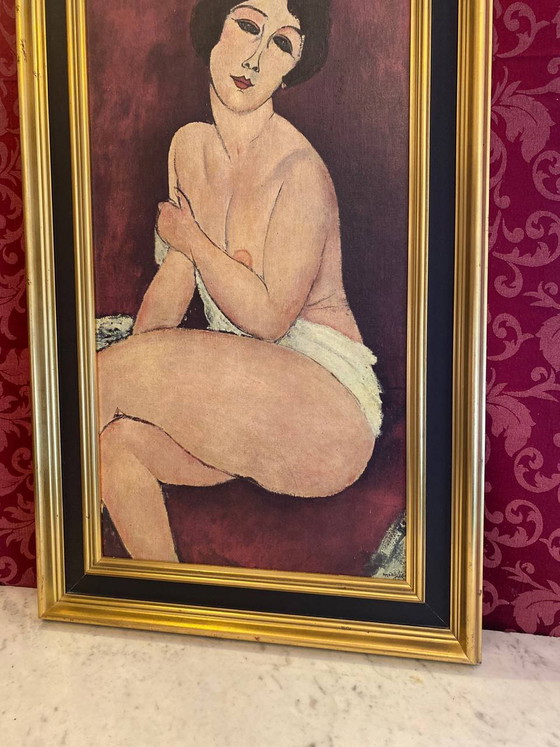Reproductie naar Modigliani, zittend vrouwelijk naakt, vergulde lijst en zwarte passe-partout, 75 x 47 cm (photo 3 of 7)