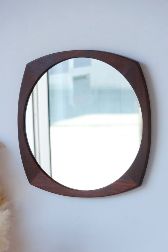 Image 1 of Vintage Round Mirror in Solid Teak - Scandinavian Design 1960
