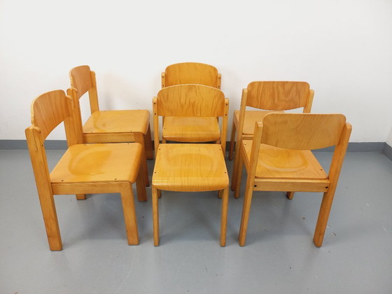 Image 1 of Set of 6 minimalist vintage beechwood chairs from the 70s and 80s