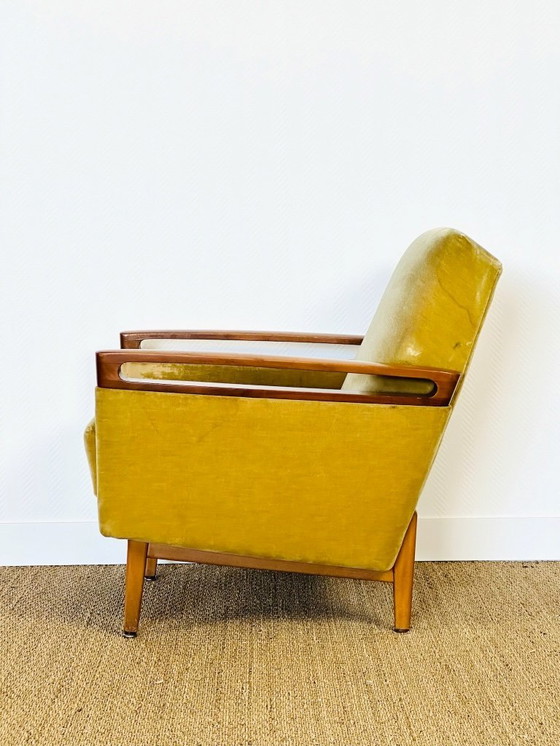 Image 1 of Canapé convertible et fauteuil vintage scandinave en teck et velours, 1960, Set de 2