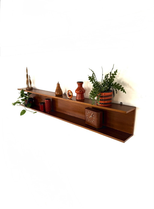 Vintage XL (199cm) Teakhouten Wandplank, Jaren ‘60 – wandkast, Wood