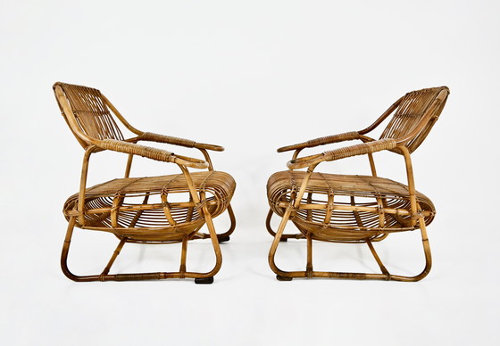 Image 1 of Sillones italianos de ratán, años 60, lote de 2