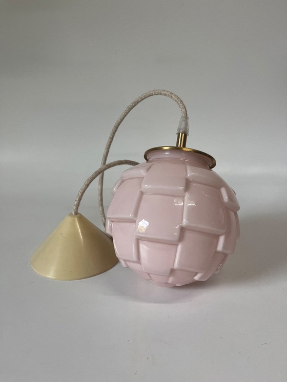 Image 1 of Vintage pink art deco ceiling lamp Artichoke pendant lamp