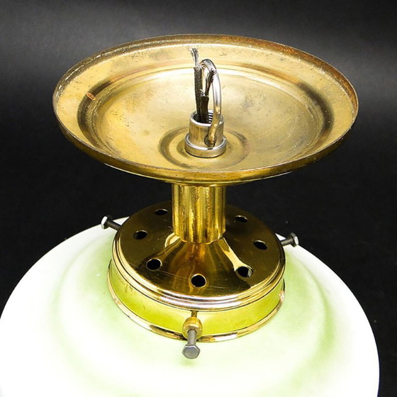 Vintage Art Deco Brass and Glass Pendant Lamp, 1950s (photo 4 of 10)