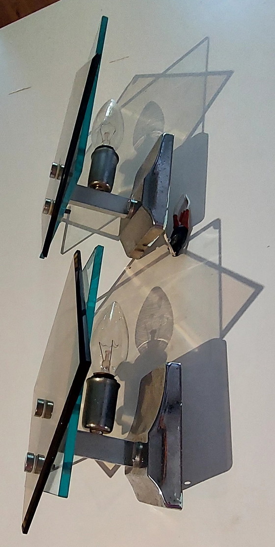 Coppia di lampade da parete Fontana Arte degli anni '70 – Applique, Glass, Metal (photo 4 of 8)