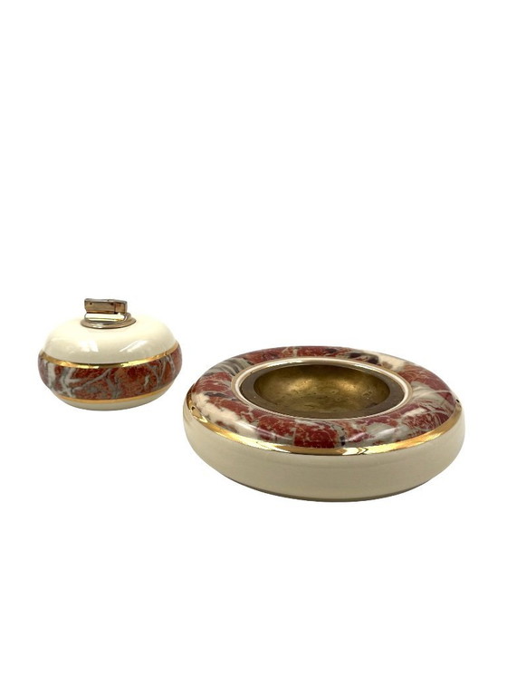 Image 1 of Tommaso Barbi, Table top smoking set, ceramic ashtray and table lighter, B Ceramiche Italy 1970