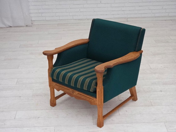 Image 1 of 1970s, Danish Armchair, Furniture Wool, Solid Oak Wood.