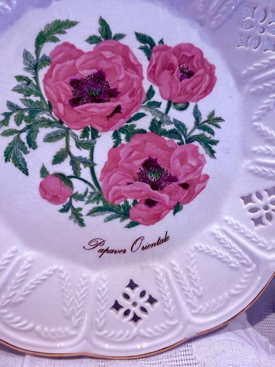 Image 1 of Vintage Crown Davenport Porcelain Plate Set – 6 Floral Decorative Plates – Shabby Chic Cottage Style