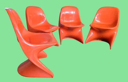 4 Casalino children's chairs, orange, design Alexander Begge for Casala, 1972