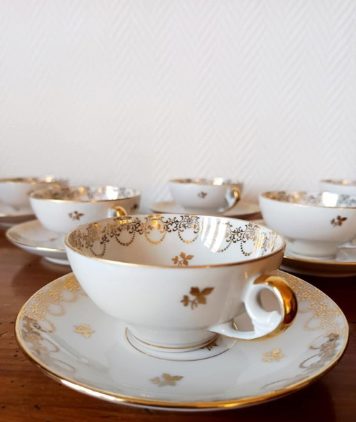 6x Limoges porcelain gold cups