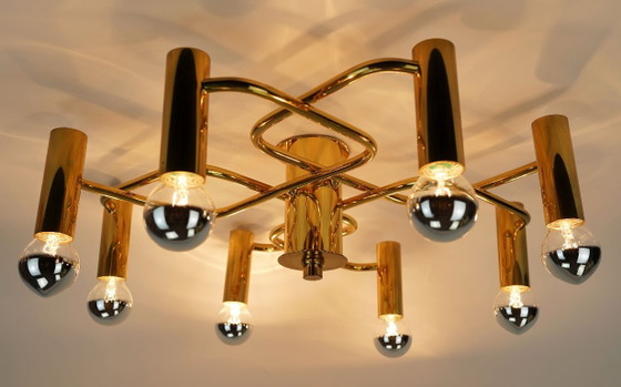 Large 1970s Sputnik Brass Ceiling Lamp 8-Light Ceiling Fixture – Ceiling lights (photo 4 of 11)