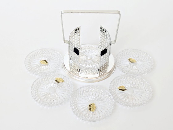 Image 1 of Sottobicchieri vintage in cristallo al piombo Hofbauer, portaoggetti in argento Art Déco, set da 6