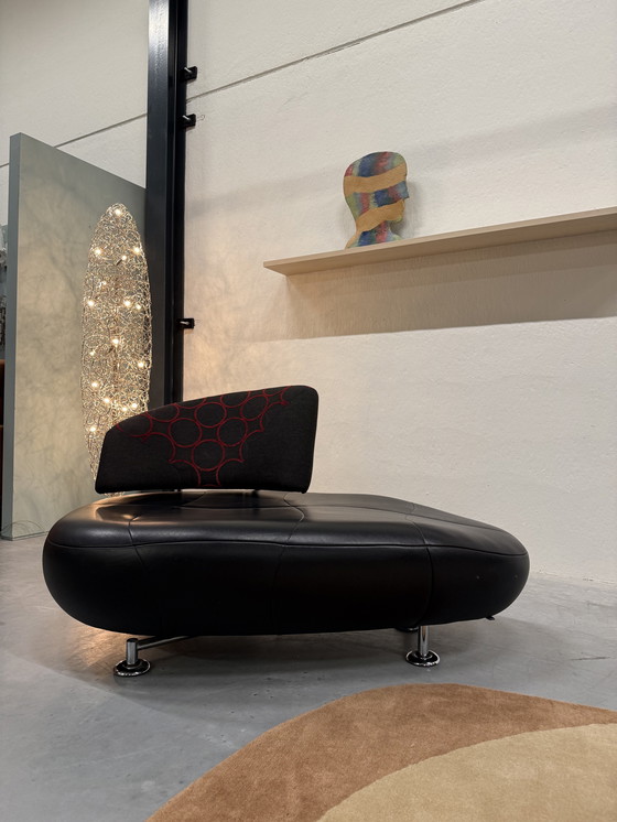 Image 1 of Leolux Kikko Chaise Longue zwart leer stof 