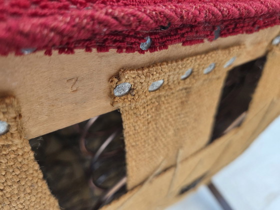 Image 1 of 1960s, fauteuil danois, état original, tissu en laine, pieds en bois de hêtre.