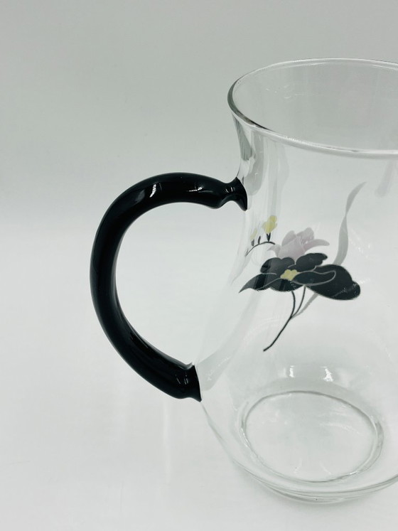 Image 1 of Servizio da caraffa in vetro vintage con decorazioni floreali.