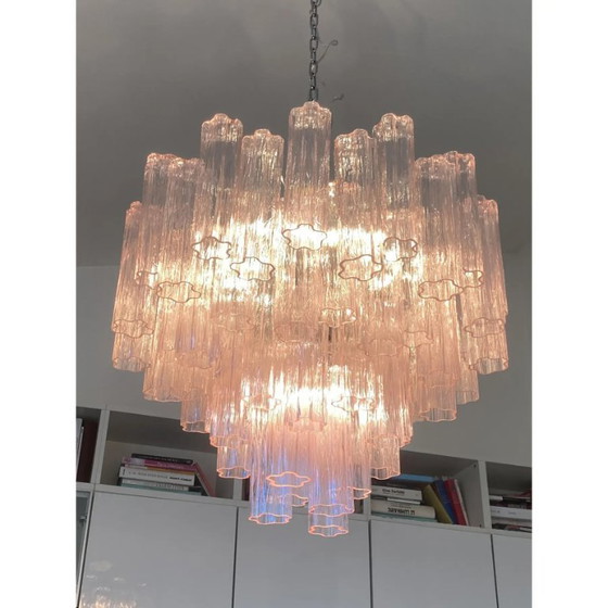 Image 1 of Lámpara de techo de cristal rosa estilo Tronchi Murano, estilo araña.