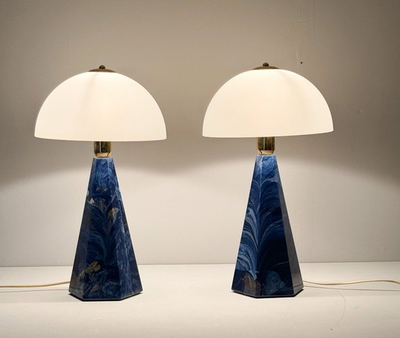 Image 1 of Set di 2 lampade da tavolo vintage con base in marmo 'Lambada da Tavolo', modello: Prisma, Italia