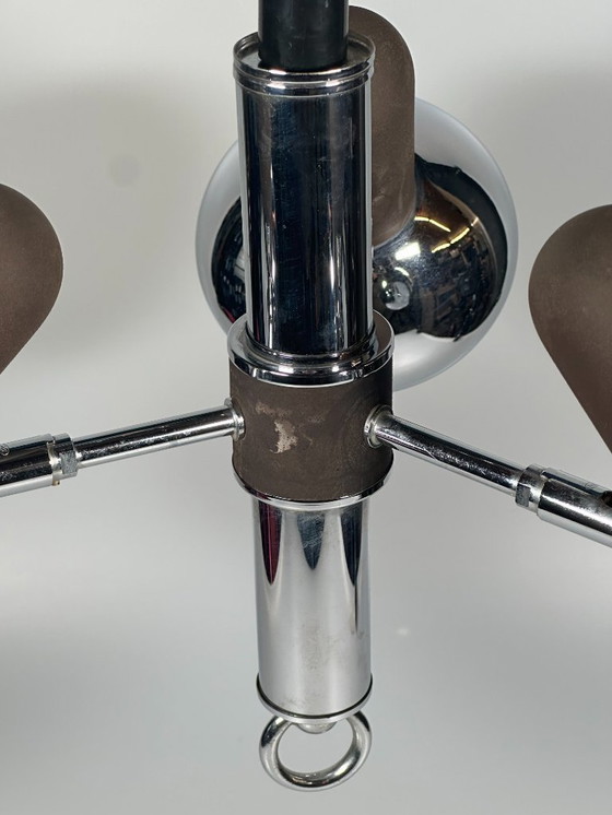 Image 1 of Lampada da soffitto anni '60/'70, faretto a 3 luci, metallo, stile spaziale