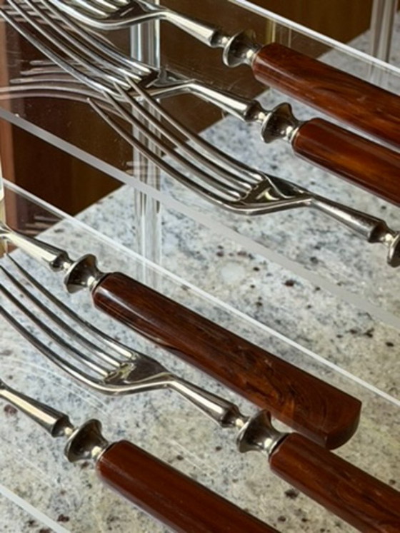 Vintage Carl Voos Solingen German Flatware Set - 12 Piece MCM Knife And Fork Set - Rostfrei Stainless Steel (photo 5 of 32)