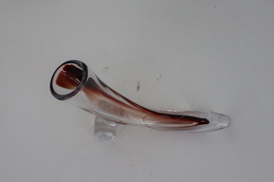 Prachtige Vintage Glazen Hoornvaas Met Standaard – Kunstglas / Sommerso (26 Cm) – Decoratieve objecten (photo 3 of 6)