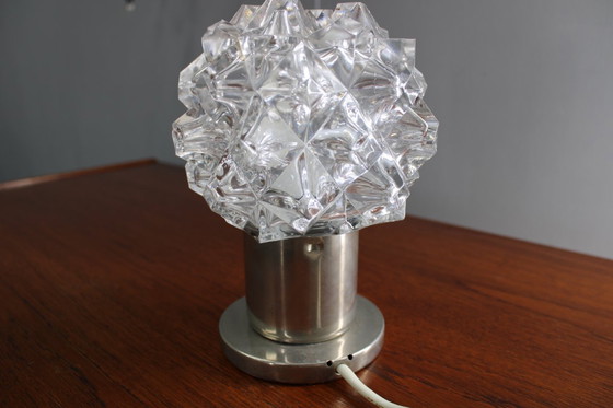 Image 1 of Mid Century Czech Crystal Glass Table Lamp, 1970s Chrome Base