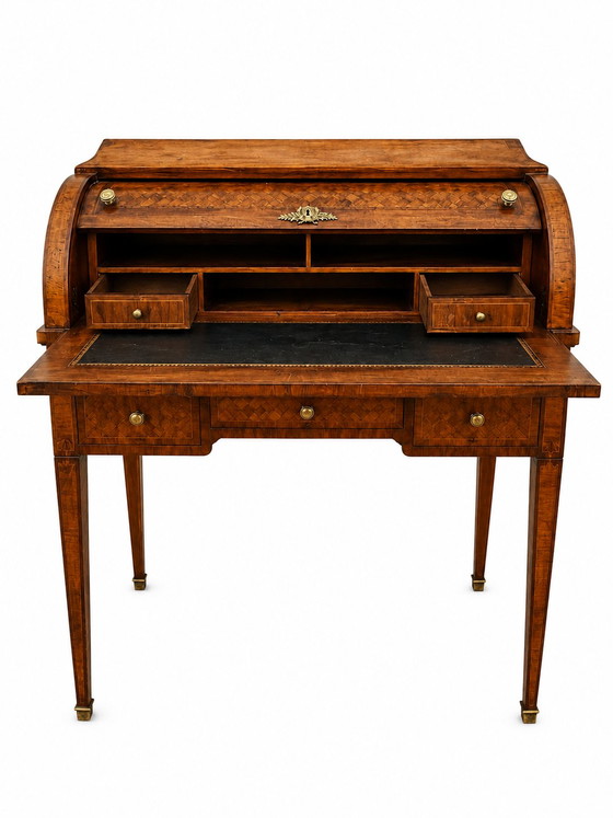 Bureau Secrétaire à Cylindre Louis XVI Marqueterie en Croisillons – Bureaux, Wood (photo 8 of 10)