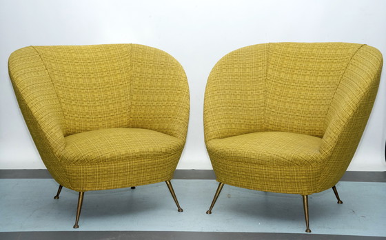 Image 1 of Pair Of Ico Parisi-Style Armchairs In Original Fabric, Italy, 1950S