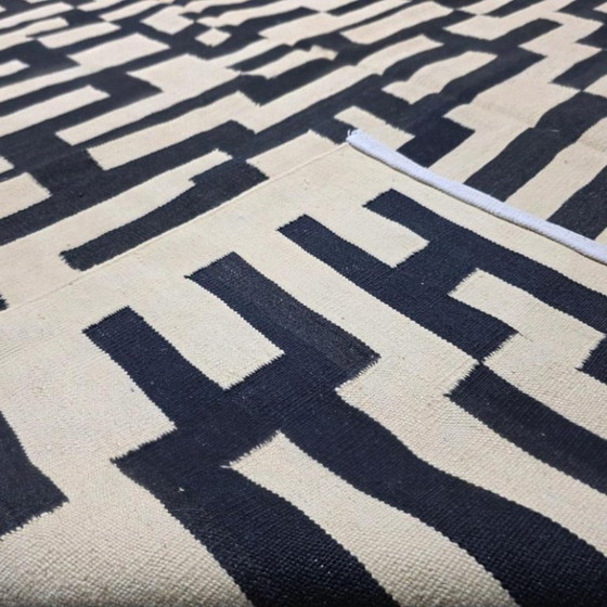 Handwoven Wool Tapestry | Victor Vasarely Style Op Art, Black White Geometric (118 × 81 in) – Rugs & carpets (photo 4 of 9)