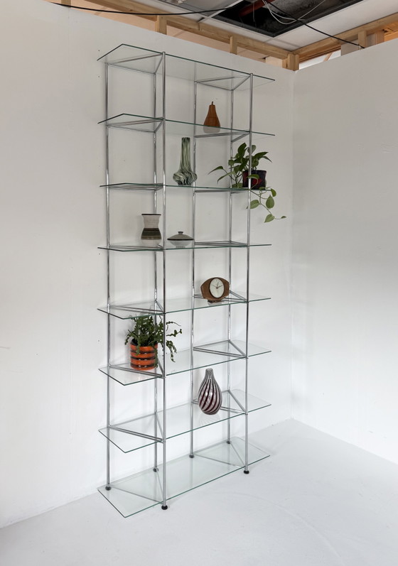 Vintage Chroom & Glazen Wandrek ‘Narr’, Richard Clack ‘90 – IKEA, Wandkast, Chrome, Glass (photo 11 of 13)
