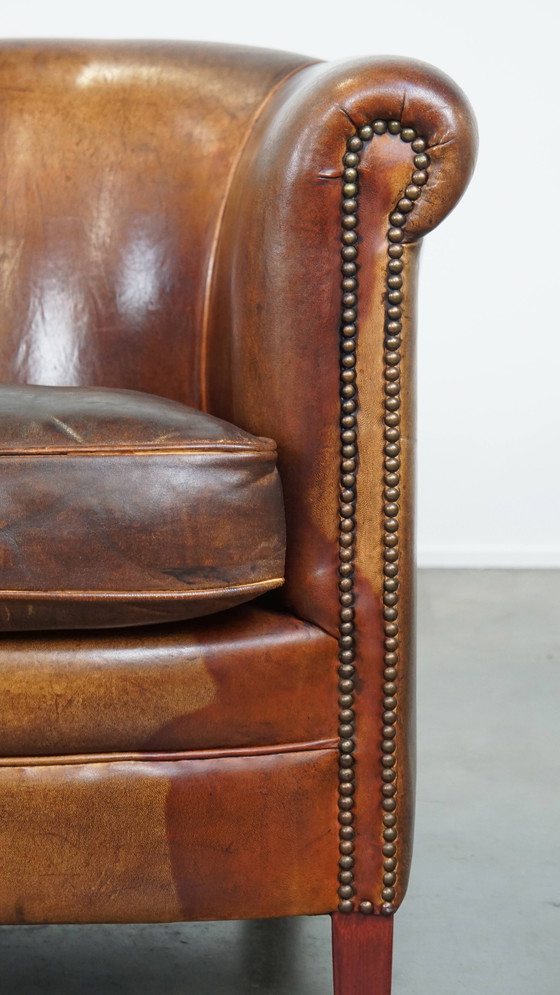 Image 1 of 2 x Cognacfarbener Clubsessel aus Schafsleder