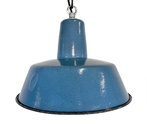 Industrielle blaue Emaille-Hängeleuchte, 1960er Jahre