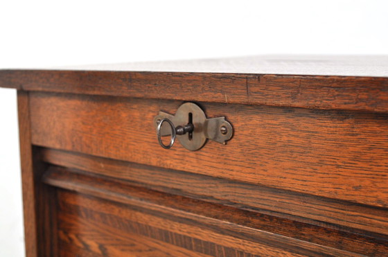 Image 1 of Vintage English Roller Door Cabinet in Oak 1930s