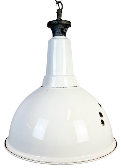 Grande lampada a sospensione industriale in smalto bianco britannico di Benjamin, anni '60