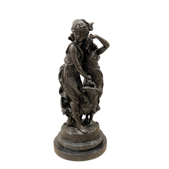 Image 1 of Vintage sculptural group in paved bronzes by Hyppolyte F. Moreau, France