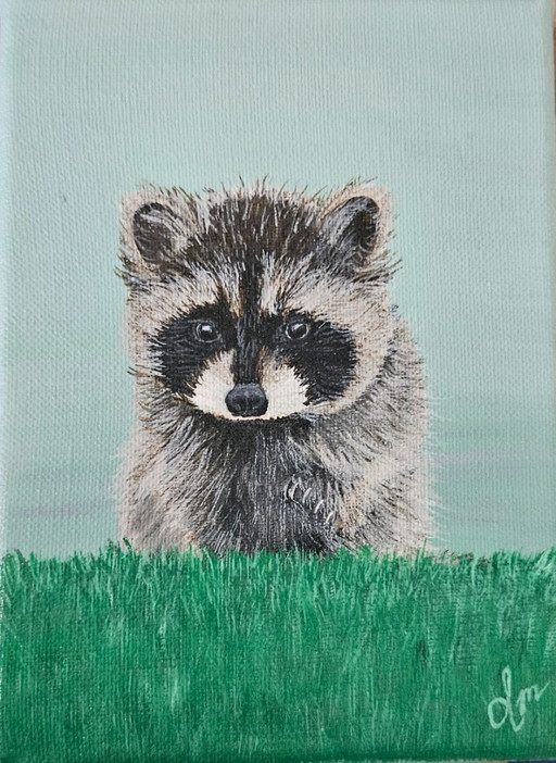 Acrylverf schilderij baby wasbeer