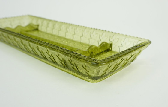 Image 1 of Portapenne art deco bauhaus era vassoio portapenne di f. soennecken vetro pressato verde oliva anni '30