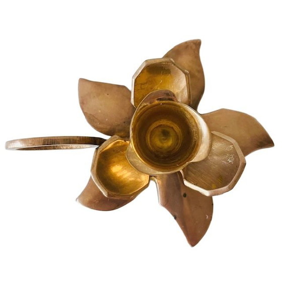 Image 1 of Vintage Brass flower candlestick with handle 1960's