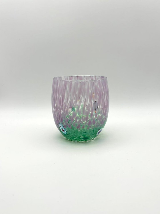 Image 1 of Set di 7 bicchieri in vetro soffiato veneziano con murrine Effetre Murano fuse nel vetro, hand made in italy.