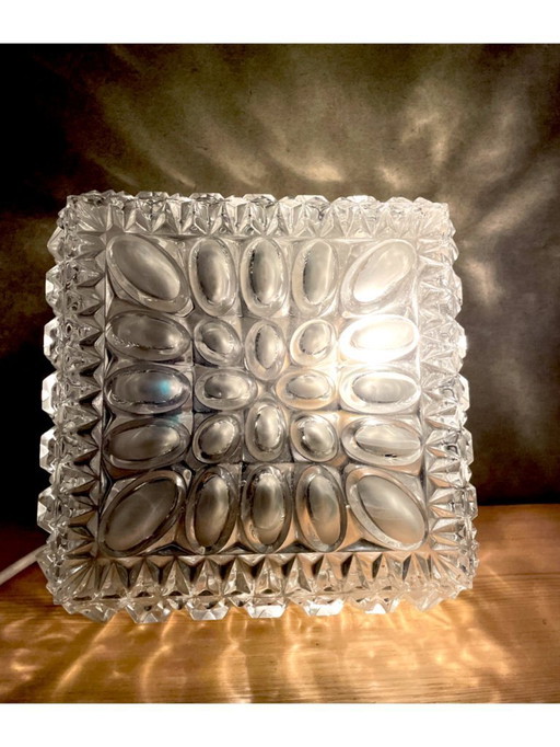 Lampada da soffitto o applique da parete in vetro quadrato di metà secolo, anni '60